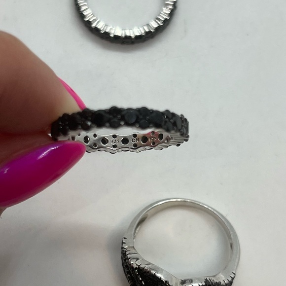Set of 3 sterling silver black pave CZ rings sizes 7 & 9 - Picture 9 of 16